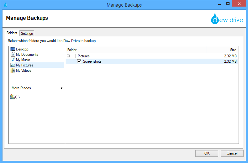 Select the folders you want to Backup [Don’t worry you can change or add folders any time after installation by clicking manage
